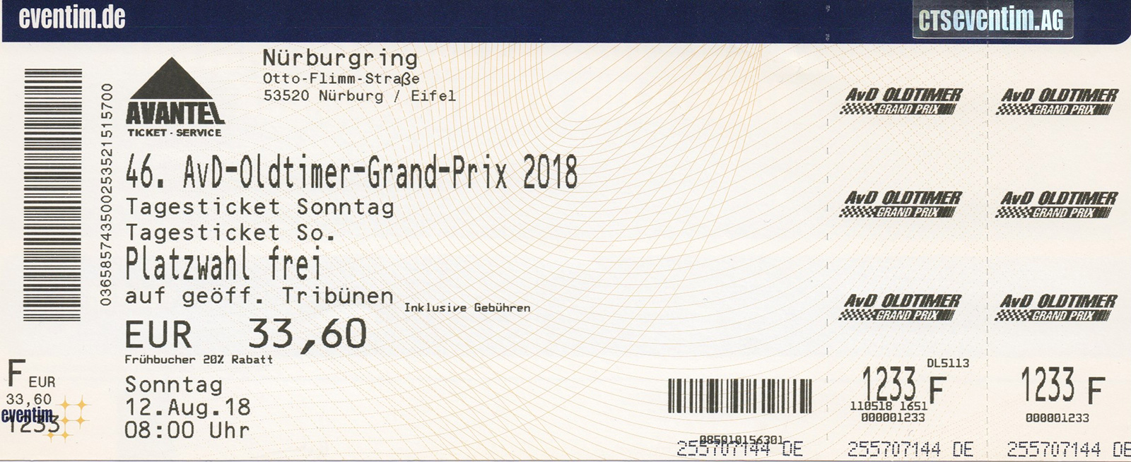 Ringknipser Ticket AvD Oldtimer Grand Prix 2018